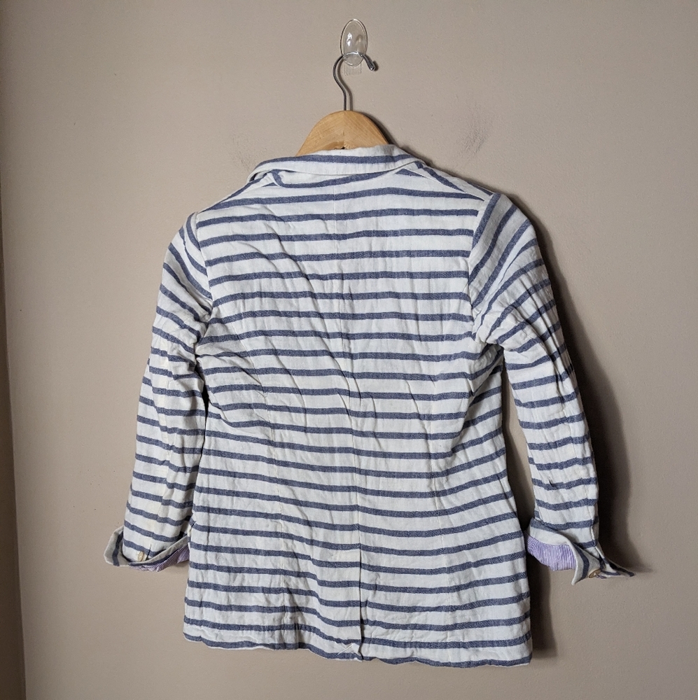 Anthropologie Navy and White Striped Blazer with Polka-Dot Lining - Picture 6 of 7